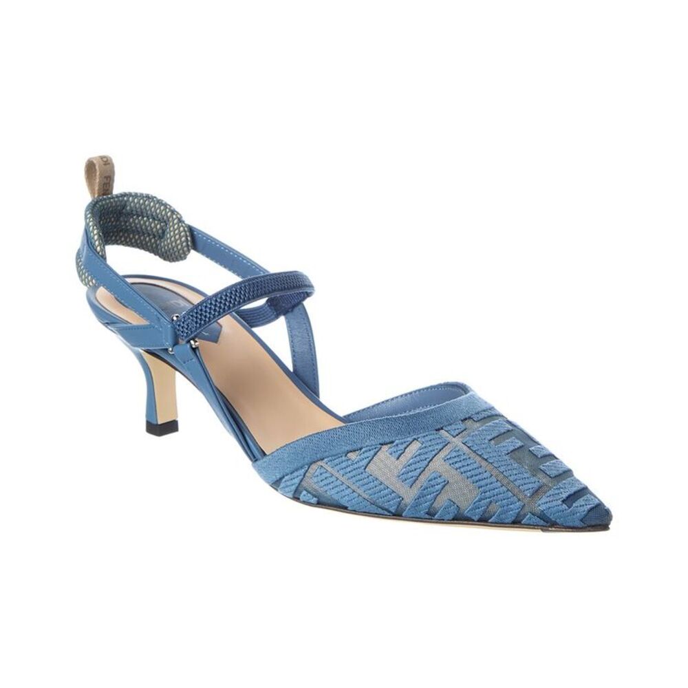 Fendi Ff Colibri Lite Medium Mesh & Leather Slingback Mule, Blue